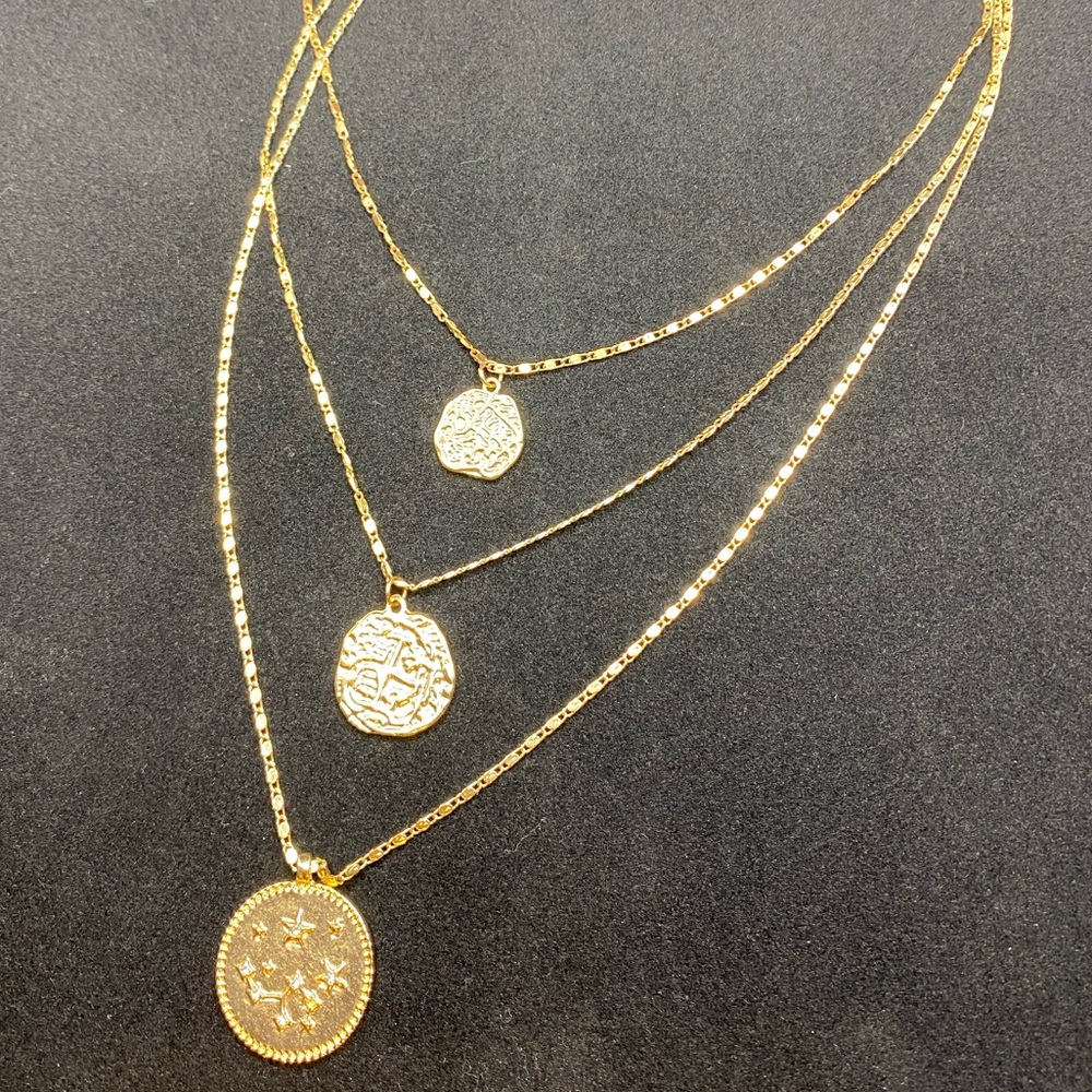 3 Coin Gold Tone Necklace